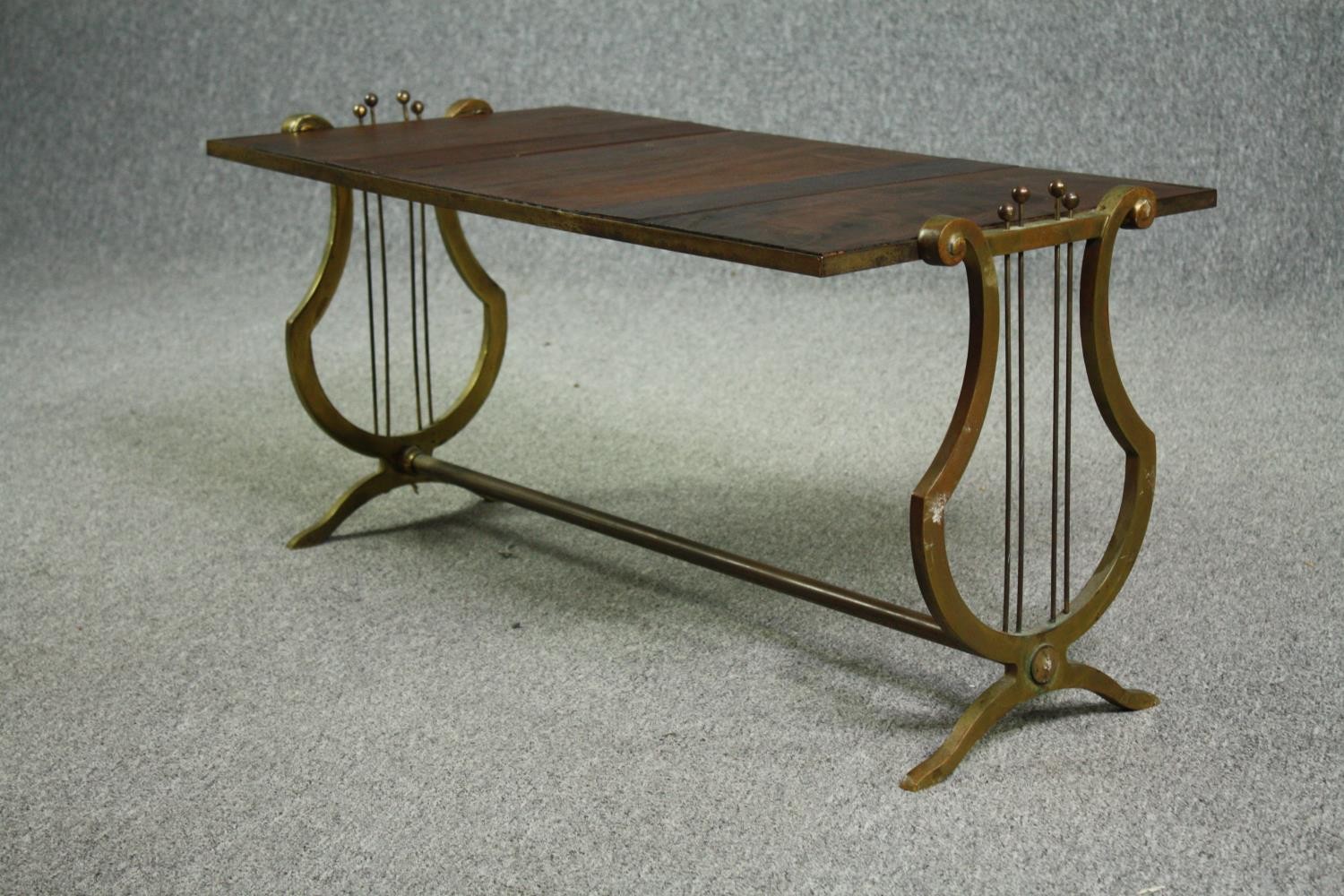 Coffee table, vintage brass with inset mahogany planked top. H.45 W.86 D.43cm. - Image 4 of 6