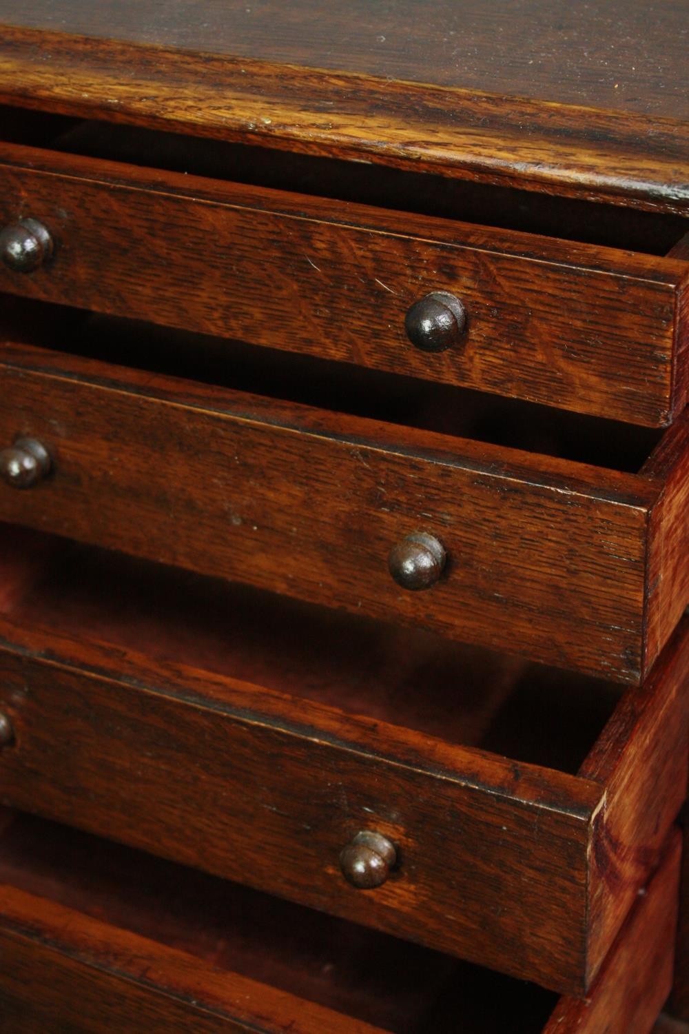 A Victorian oak miniature table top chest with carved locking stile. H.31 W.34 D.22cm. - Image 5 of 6