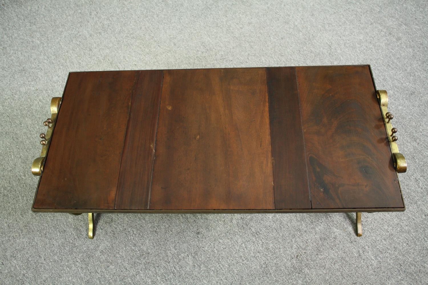 Coffee table, vintage brass with inset mahogany planked top. H.45 W.86 D.43cm. - Image 5 of 6