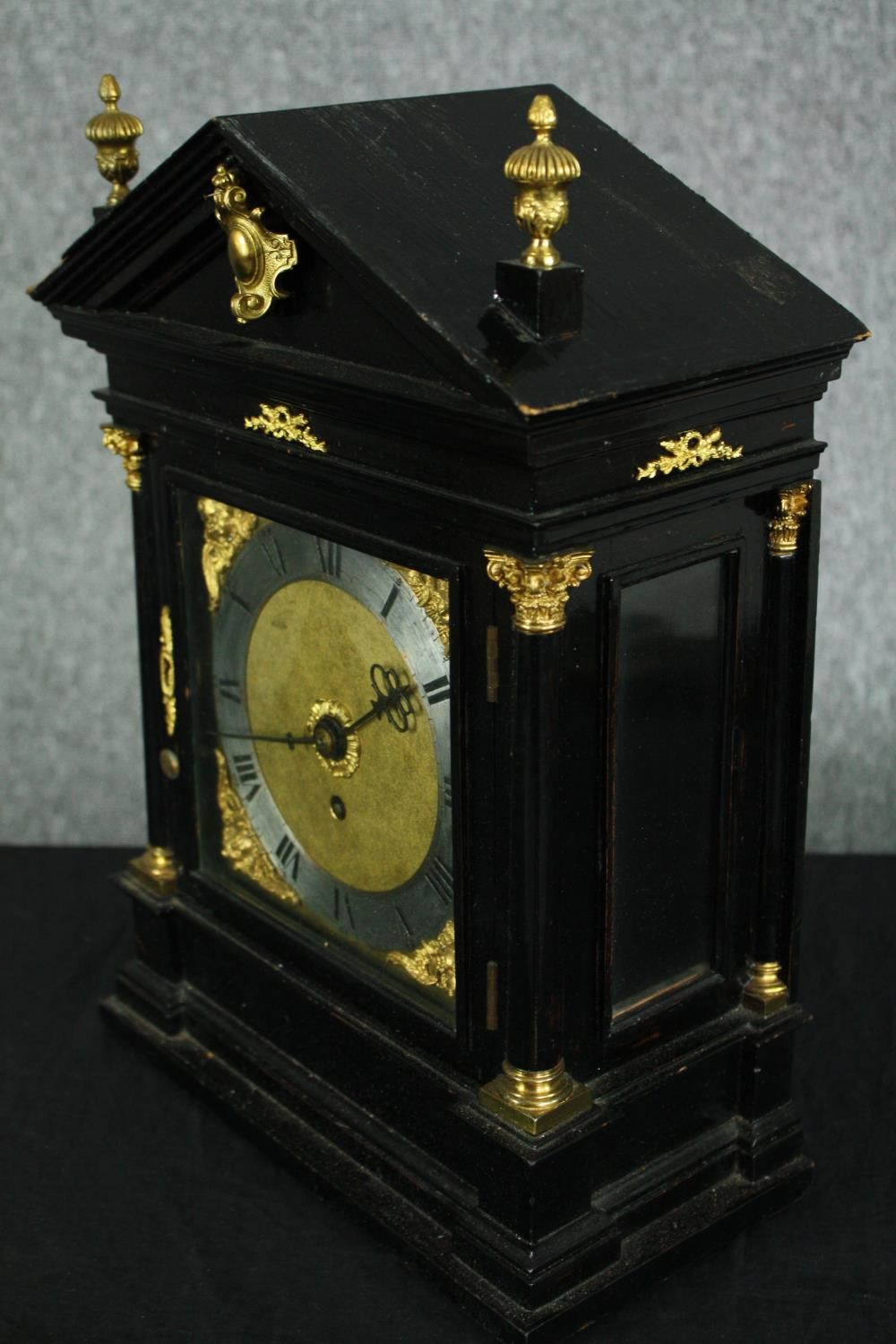 A 19th century French gilt metal mantel clock and a late 19th century ebonised and ormolu mounted - Image 4 of 18