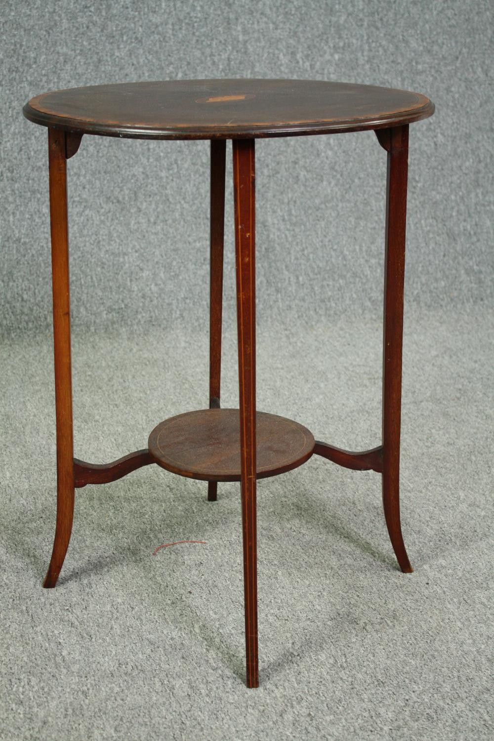 Occasional table, Edwardian mahogany with central satinwood conch shell inlay. H.71 D.53cm. - Image 2 of 5