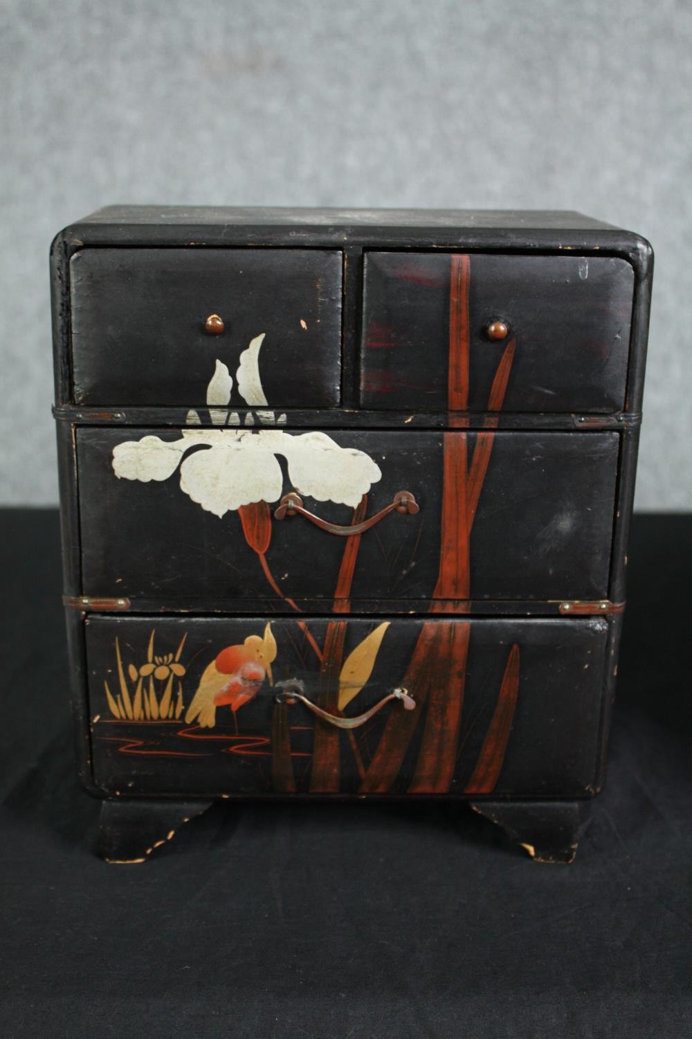 A 19th century parquetry table top cabinet, a Chinere lacquered miniature chest and a Victorian - Image 2 of 11