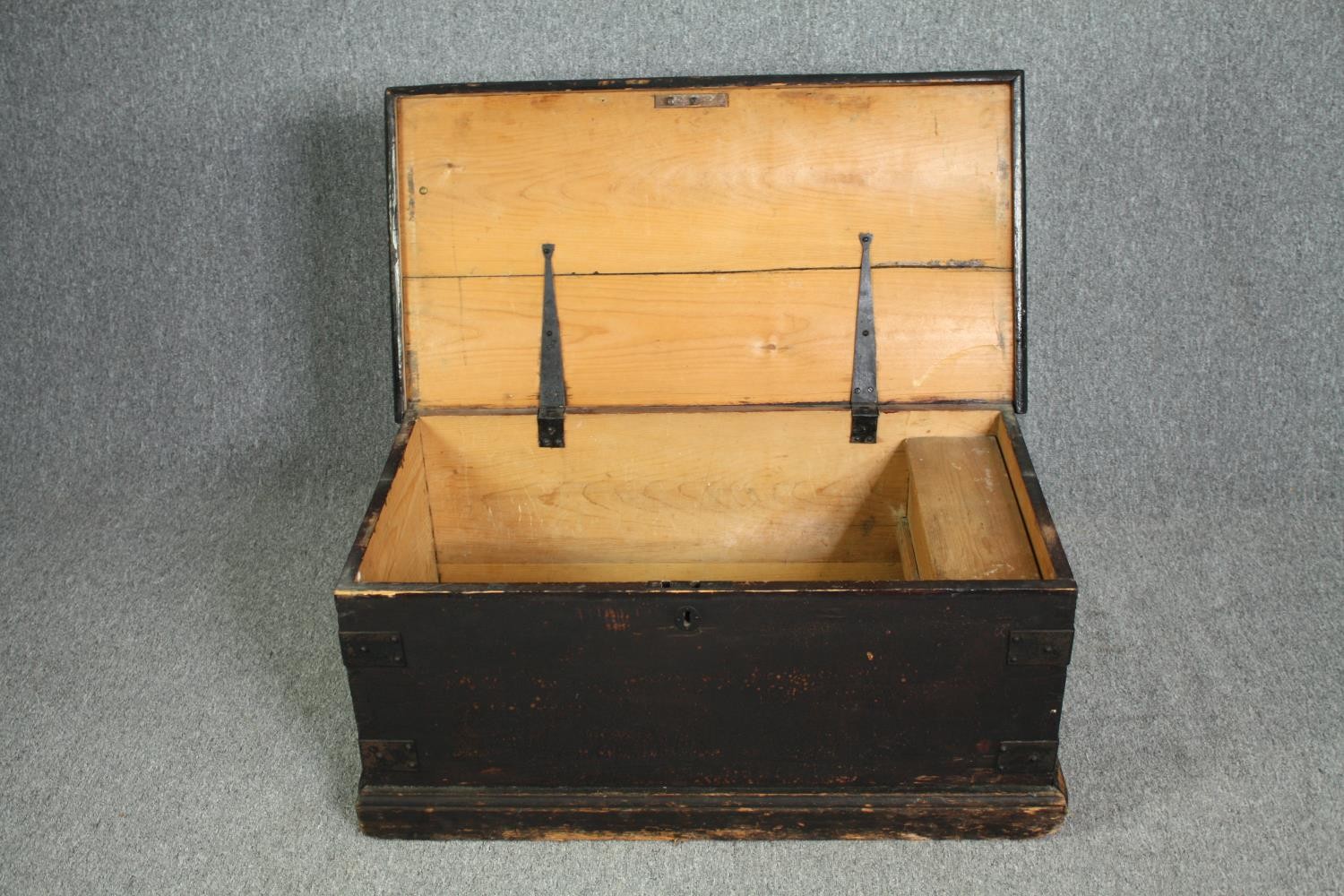 Travelling trunk, 19th century painted pine. H.43 W.93 D.50cm. - Image 4 of 8