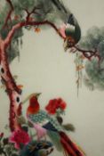 A framed and glazed Chinese silk embroidery, a pair of golden pheasants. H.74 W.34cm.