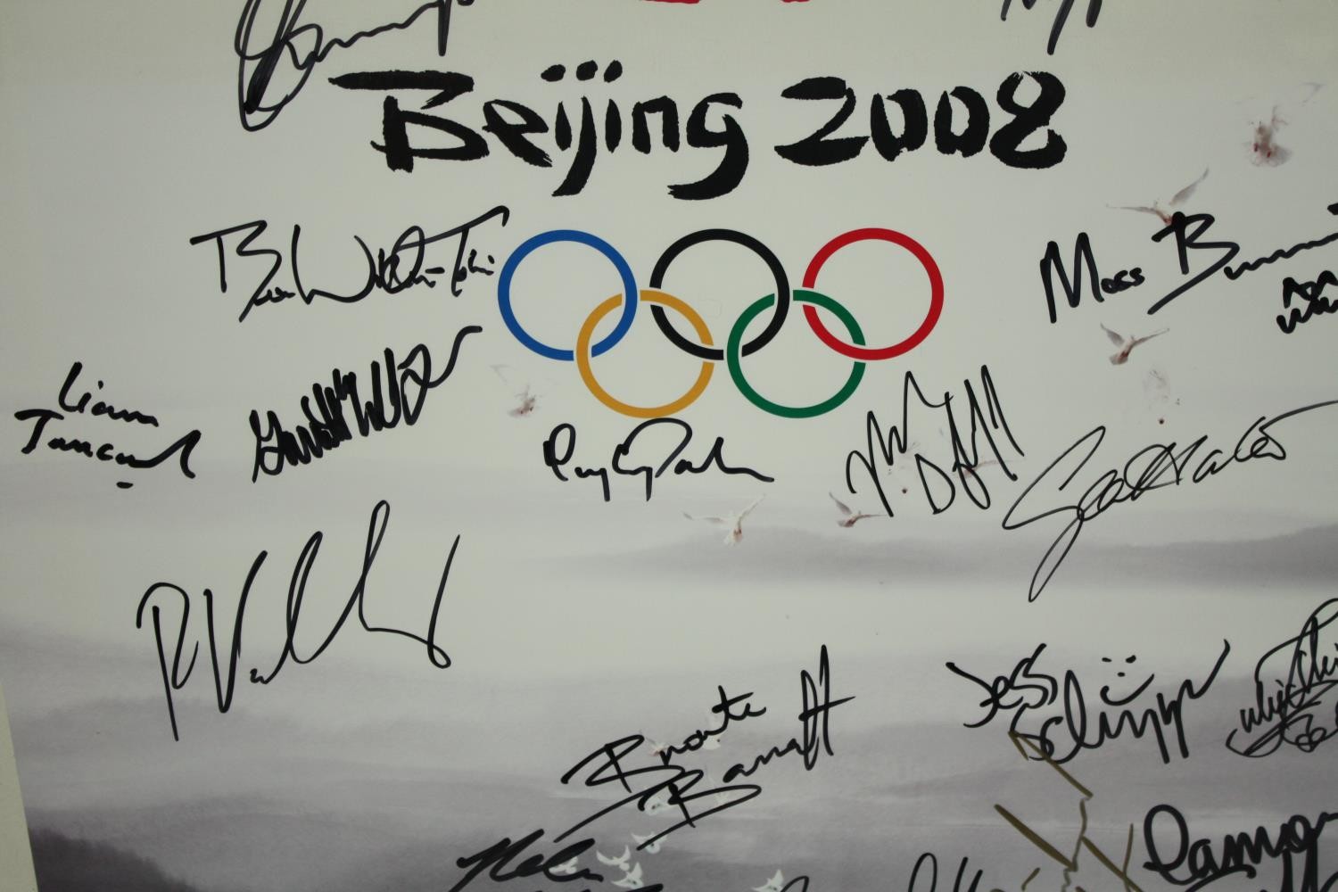 A framed and glazed poster for the Beijing Olympics 2008. Signed by a variety of Olympic champion - Image 4 of 7