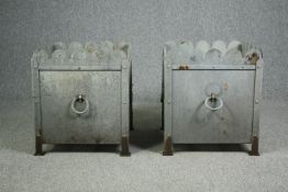 A large pair of early 20th century galvanised metal and painted garden planters. H.62 W.54 D.