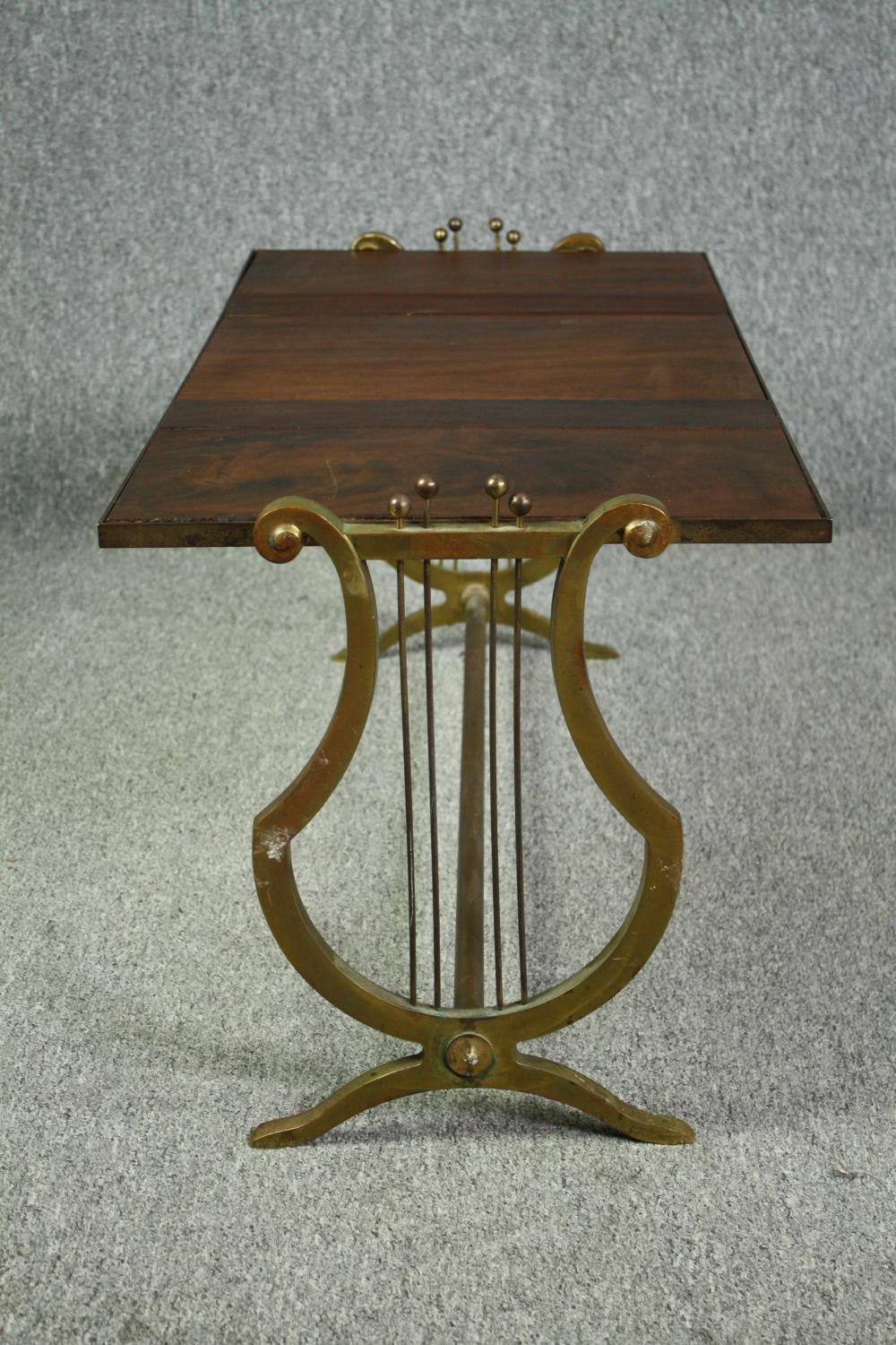 Coffee table, vintage brass with inset mahogany planked top. H.45 W.86 D.43cm. - Image 6 of 6