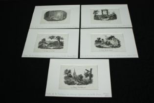 A set of five 19th century French engravings illustrating various fables. H.16 W.26cm. (each)