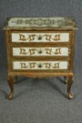 A vintage Florentine small commode with gilt and painted decoration. H.70 W.60 D.32cm.