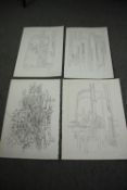 Trevor Frankland (1931-2011), four large initial outline pencil drawings. H.76 W.56cm. (largest)