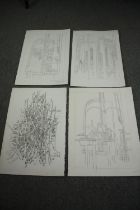 Trevor Frankland (1931-2011), four large initial outline pencil drawings. H.76 W.56cm. (largest)