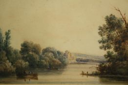 Watercolour, 19th century riverscape, indistinctly signed, framed and glazed. H.32 W.39cm.