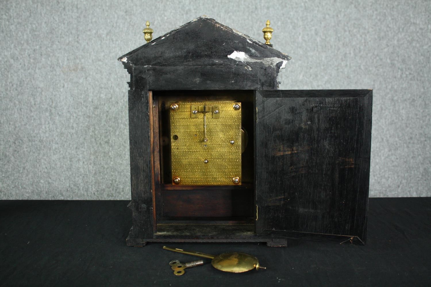 A 19th century French gilt metal mantel clock and a late 19th century ebonised and ormolu mounted - Image 6 of 18