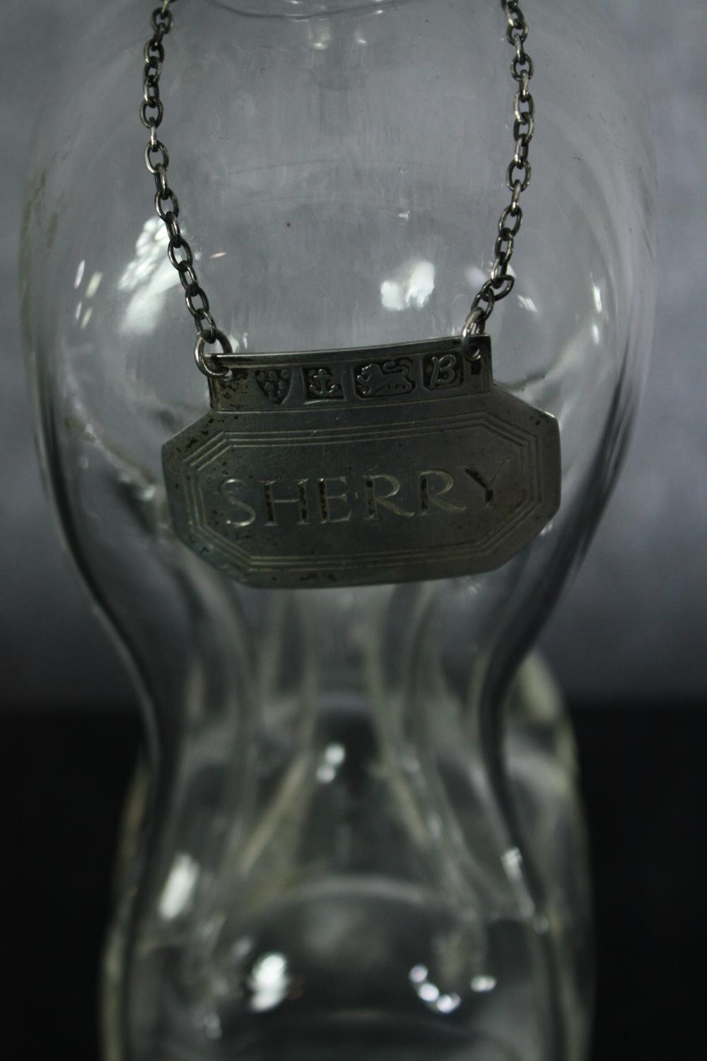 A 19th century hallmarked silver collar glug decanter with a silver sherry label. H.32cm. ( - Image 4 of 5