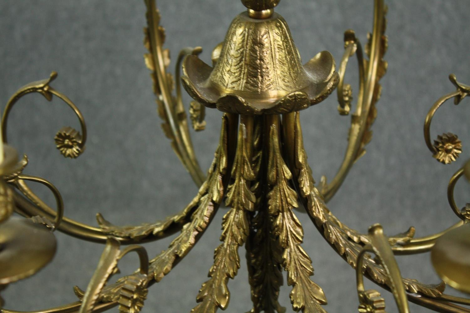A vintage brass Continental style ten branch chandelier. H.85 Dia.70cm. - Image 5 of 6