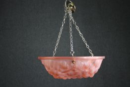 An Art Deco moulded glass hanging light shade. Dia.35cm.