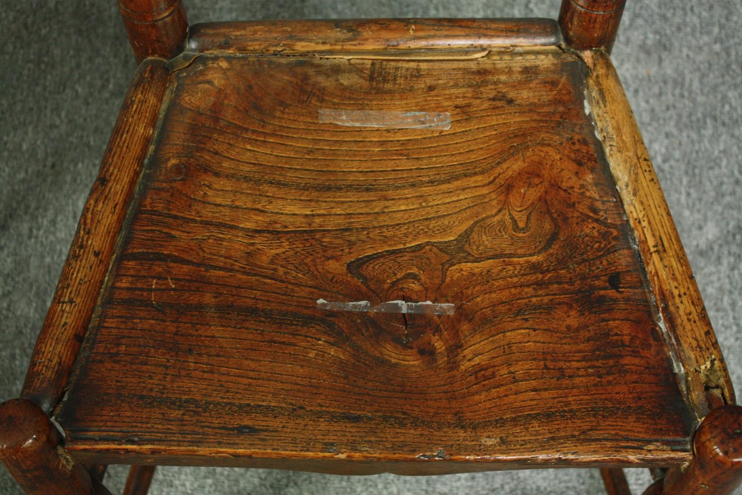 A pair of 18th century elm Lancashire ladderback dining chairs. - Image 6 of 7