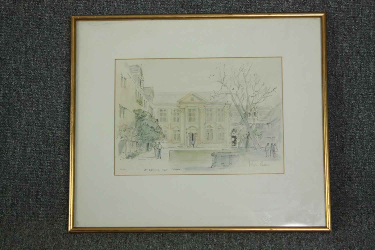 A framed and glazed signed limited edition etching, St. Edmund Hall, Oxford. Indistinctly signed - Image 2 of 5