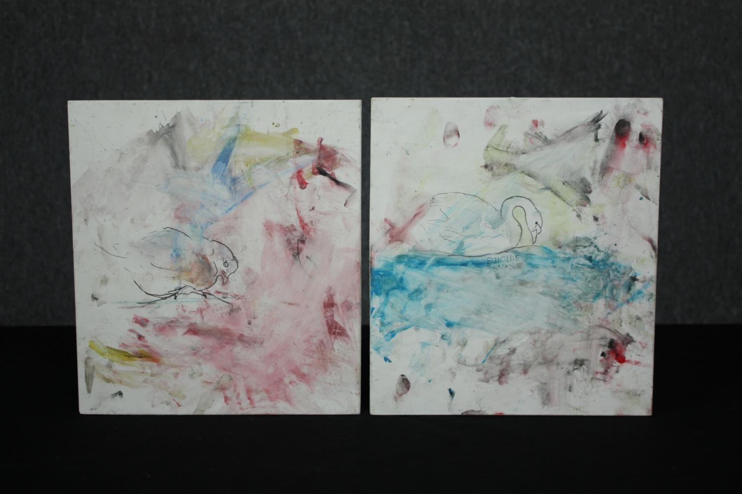 STOT21stCplanB (Harry Adams), oil and caustic paint on board, two complementary works: Birds are Bad