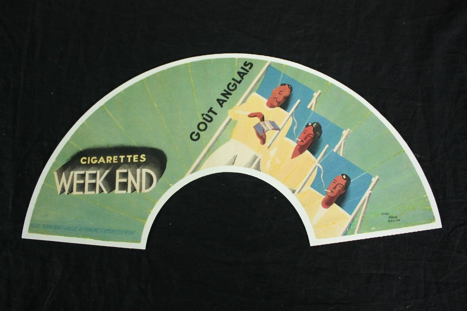 An Art Deco advertising fan for WEEK END cigarettes (Gout Anglais), print on linen by Paul Colin - Image 13 of 14