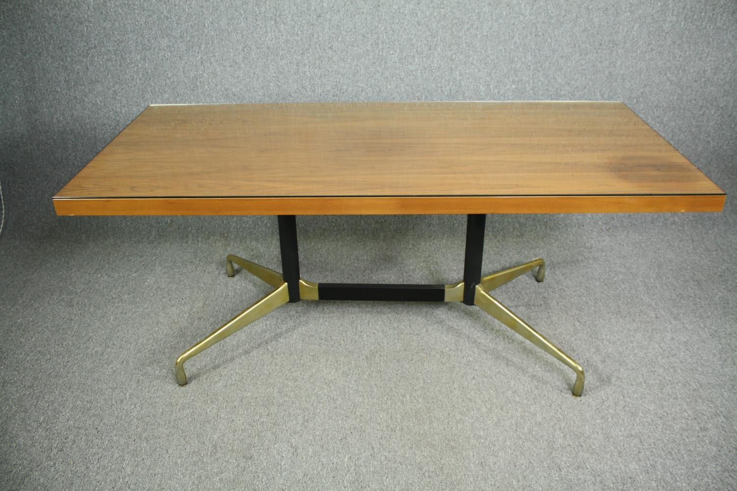 After Charles and Ray Eames for Herman Miller, walnut dining table with plate glass top on aluminium - Image 2 of 9