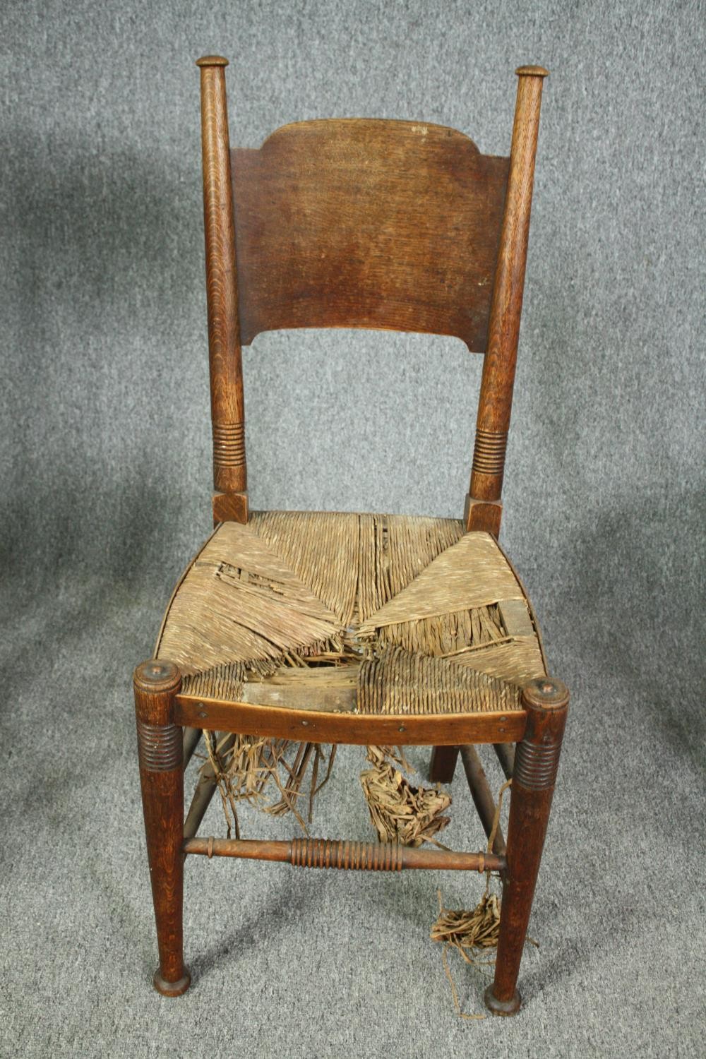 William Birch for Liberty, an Arts and Crafts oak armchair along with two side chairs. - Image 9 of 11