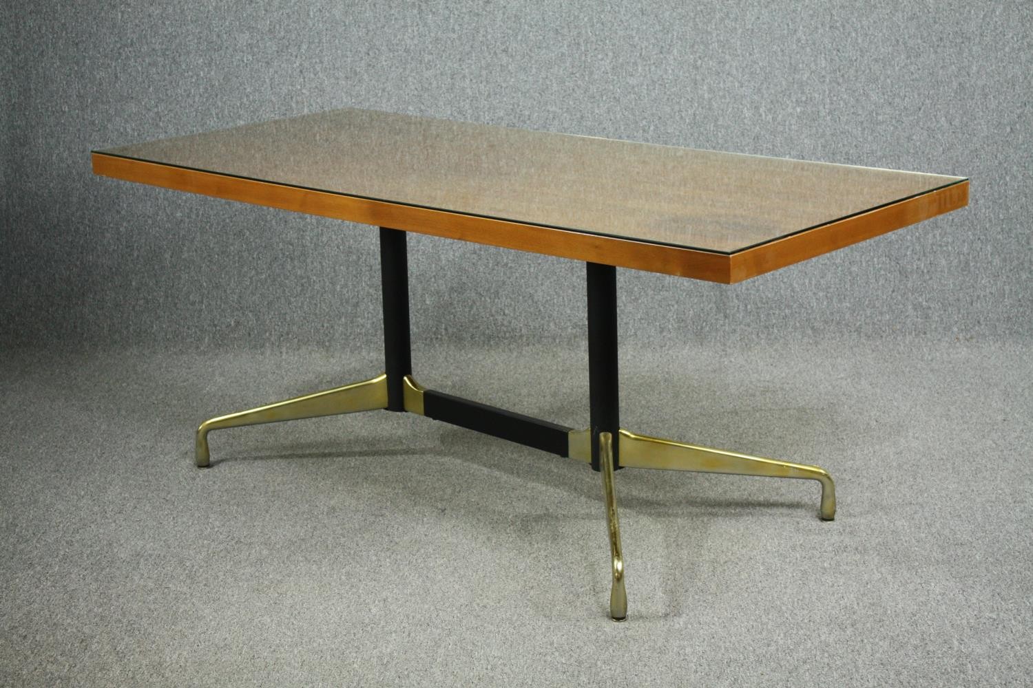 After Charles and Ray Eames for Herman Miller, walnut dining table with plate glass top on aluminium - Image 3 of 9