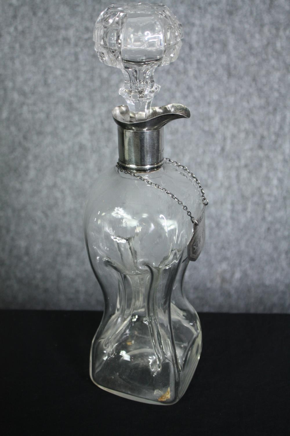 A 19th century hallmarked silver collar glug decanter with a silver sherry label. H.32cm. ( - Image 2 of 5