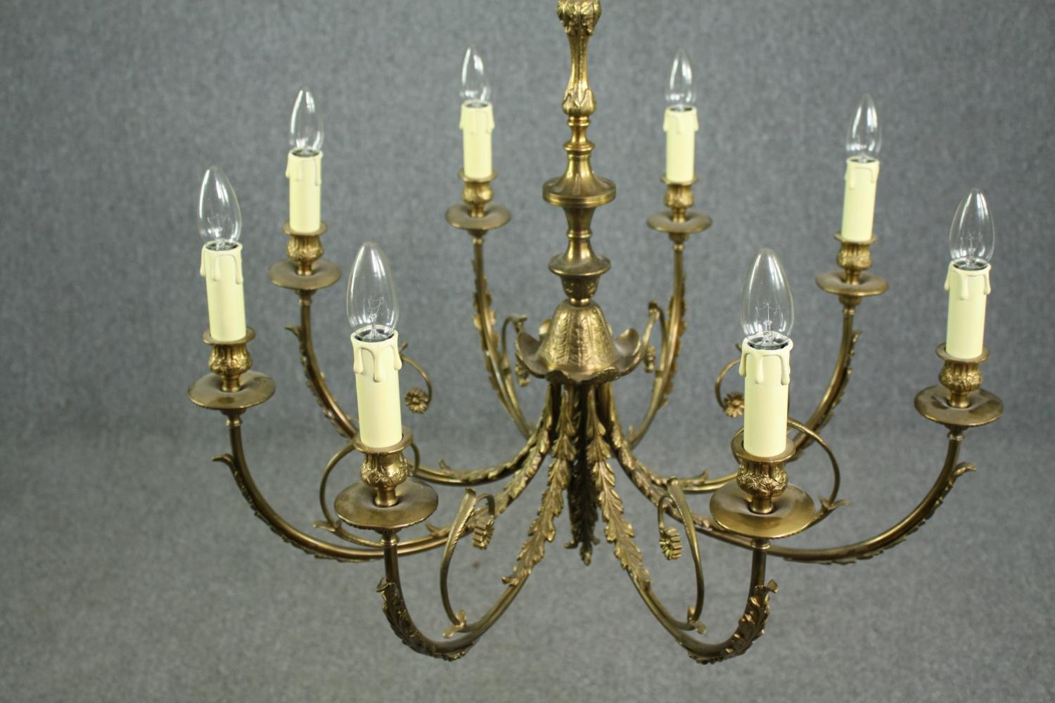 A vintage brass Continental style ten branch chandelier. H.85 Dia.70cm. - Image 2 of 6