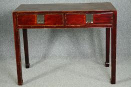 Writing table, C.1900 Chinese lacquered. H.88 W.114 D.52cm.