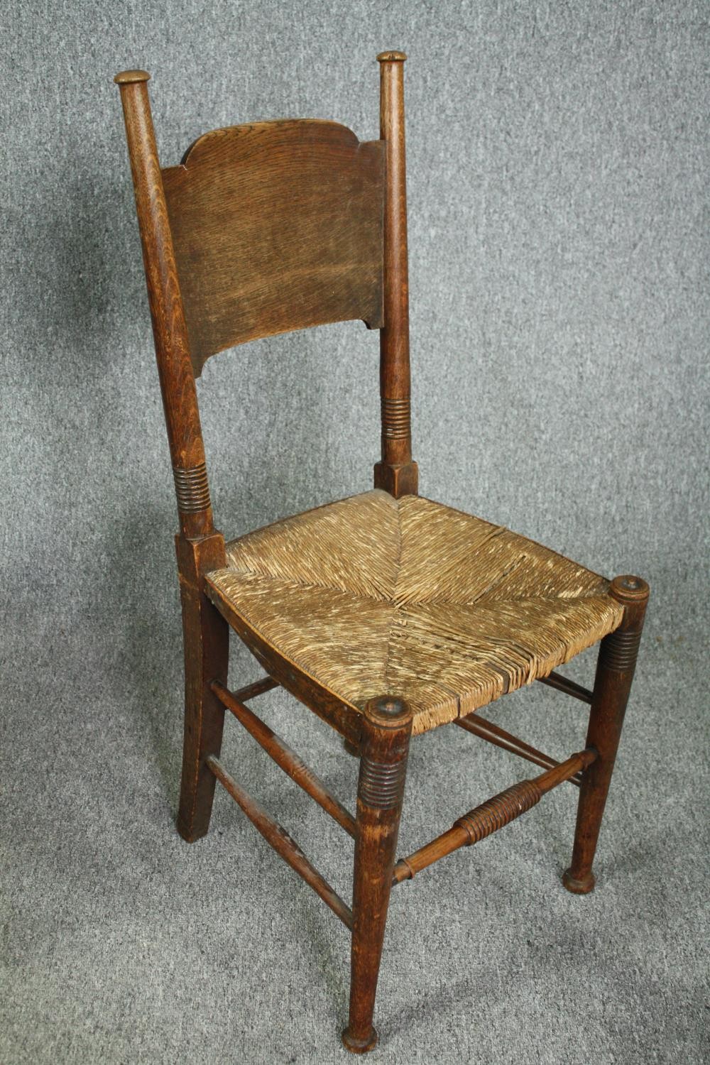 William Birch for Liberty, an Arts and Crafts oak armchair along with two side chairs. - Image 7 of 11