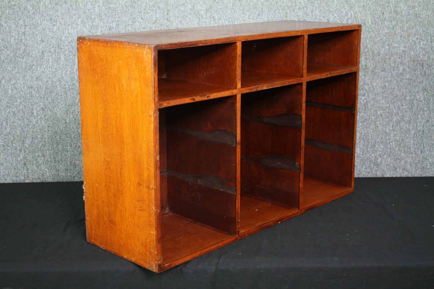 A vintage open table top bookcase. H.47 W.74 D.25cm. (Some shelves missing as seen). - Image 2 of 4