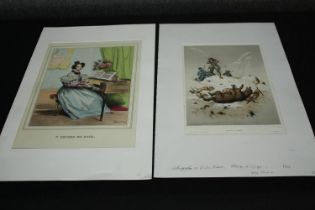 Two 19th century French hand coloured engravings. H.51 W.33cm. (each)