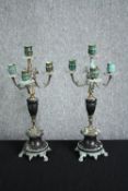 Candelabras, 19th century brass and marble. H.42cm. (each)