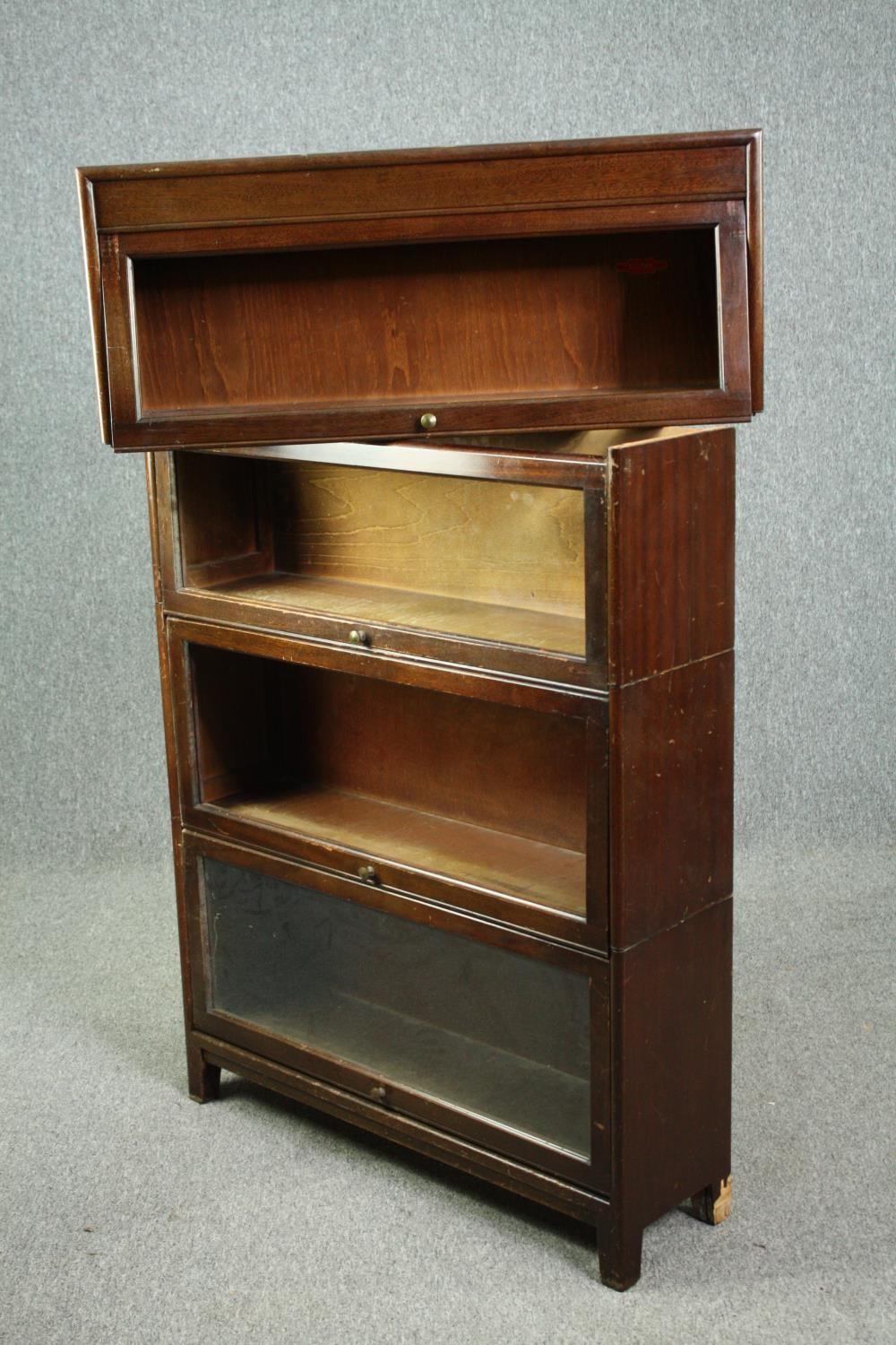 Bookcase, mid century Globe Wernicke style mahogany in four sections with maker's mark to the - Image 8 of 8