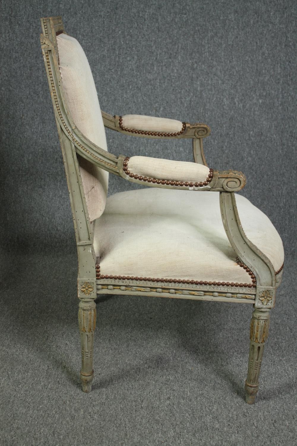 A pair of 19th century Louis XVI style painted armchairs. H.98cm. (each) - Image 4 of 5