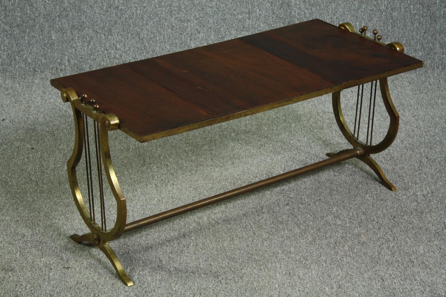 Coffee table, vintage brass with inset mahogany planked top. H.45 W.86 D.43cm. - Image 2 of 6