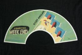 An Art Deco advertising fan for WEEK END cigarettes (Gout Anglais), print on linen by Paul Colin