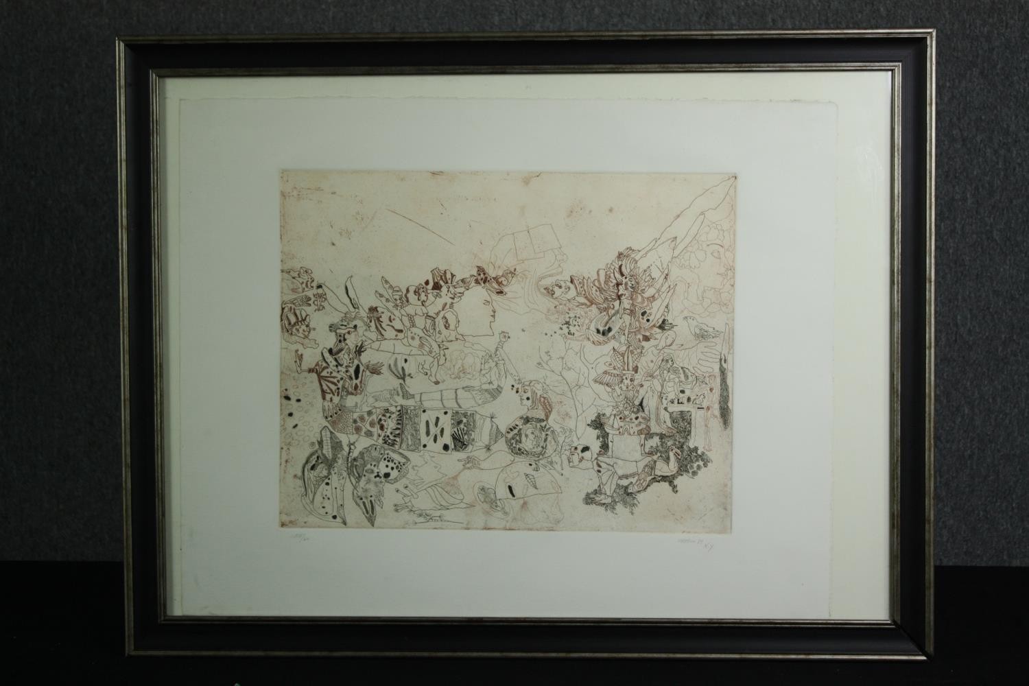 A limited edition etching, numbered 55/60, signed and dated Castillo, framed and glazed. H.69 W. - Image 2 of 6