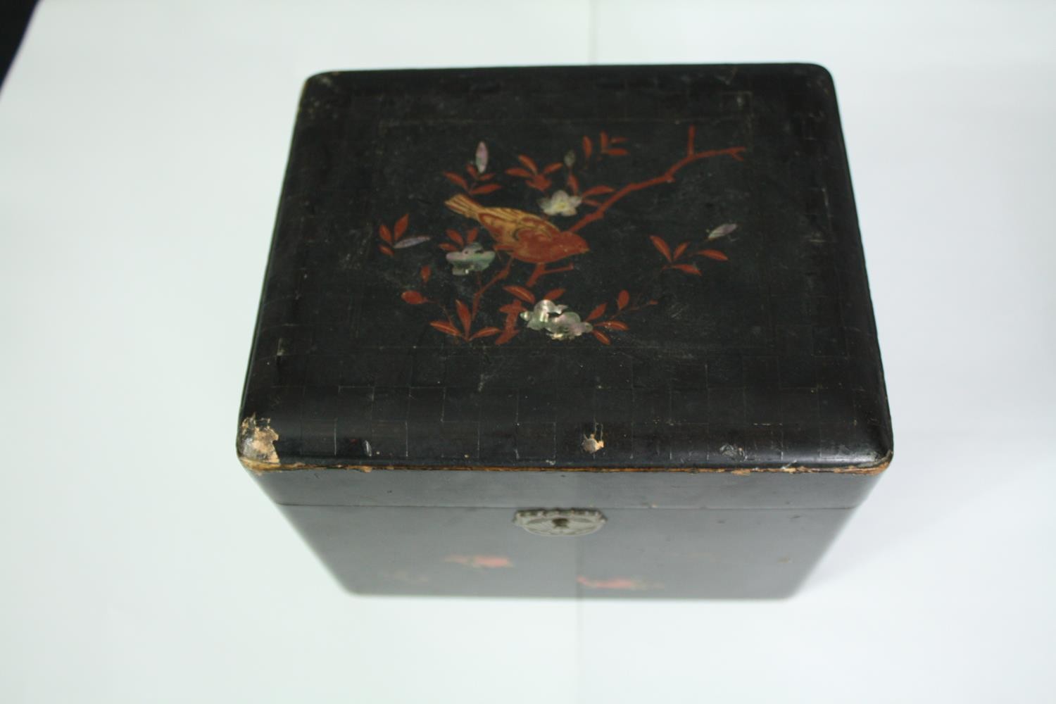 Two Japan lacquered and hand decorated boxes along with boxed glass meditation balls. H.13 W.16 D. - Image 4 of 10