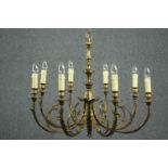 A vintage brass Continental style ten branch chandelier. H.85 Dia.70cm.