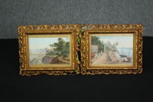 Watercolours, a pair late 19th century, Tropical coastal scenes in gilt frames. H.22 W.27cm. (each)