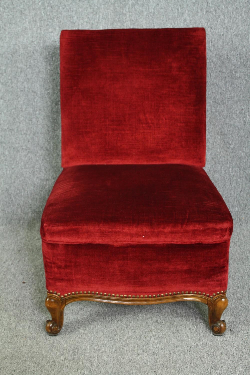 A pair of 19th century salon chairs raised on carved walnut Louis XV style supports. H.83cm. (each) - Image 2 of 8