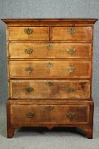 Chest of drawers, early Georgian crossbanded walnut on base fitted with drawer. H.133 W.96 D.47cm.