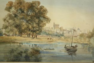 Watercolour, 19th century boating on the Thames near Windsor, initialled lower right, framed and