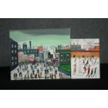 After Lowry, an oil on canvas along with an oil on card. (Along with a certificate to authenticate