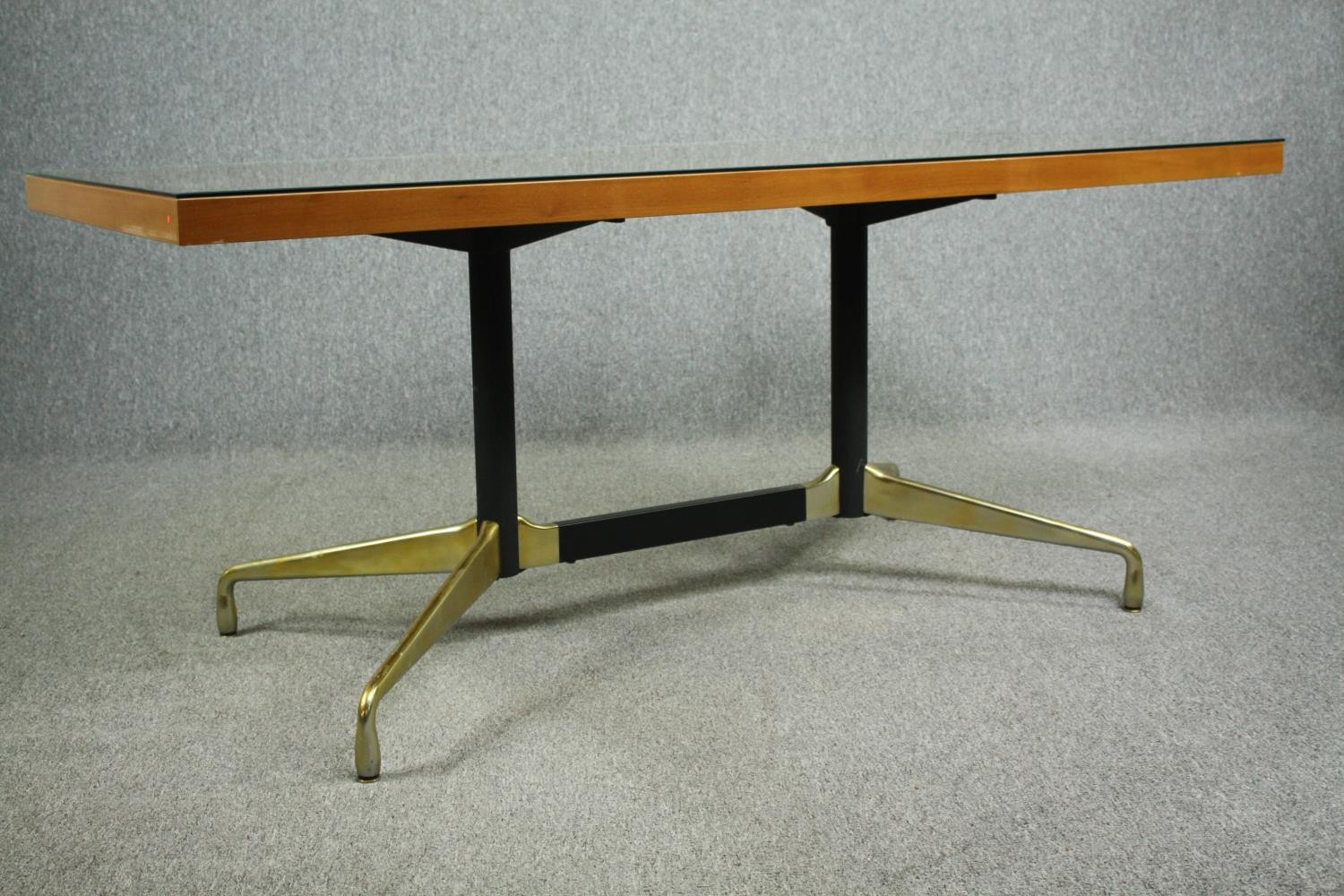 After Charles and Ray Eames for Herman Miller, walnut dining table with plate glass top on aluminium - Image 6 of 9