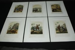 A set of six 19th century hand coloured engravings; French colonial subjects. H.32 W.25cm. (each)