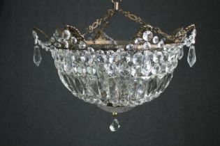 A vintage hanging cut crystal basket chandelier. H.38 Dia.42cm.
