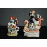 Two 19th century Staffordshire groups, Napoleon and Highland figures in a boat. H,24cm. (largest)